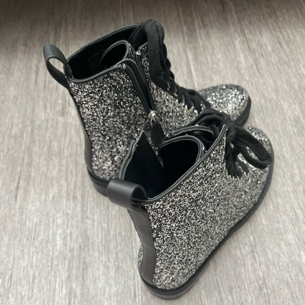 Kate Spade Silver Glitter Combat Boots